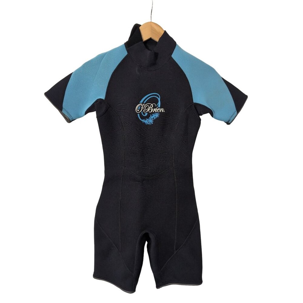 OBrien Wetsuit Womens M Black‎ Blue Shorty Short Sleeve Dive Surf Paddle Ski